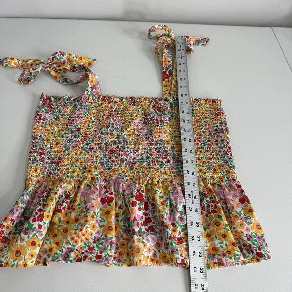 J.Crew Floral Smocked Tie Shoulder Top Womens Large Pink Peplum Resort Vacation - Picture 8 of 11